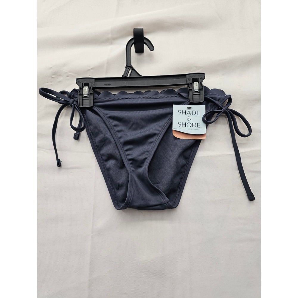Shade & Shore Womens Scallop Side Tie Bikini Bottoms Gray Nylon Blend Size S